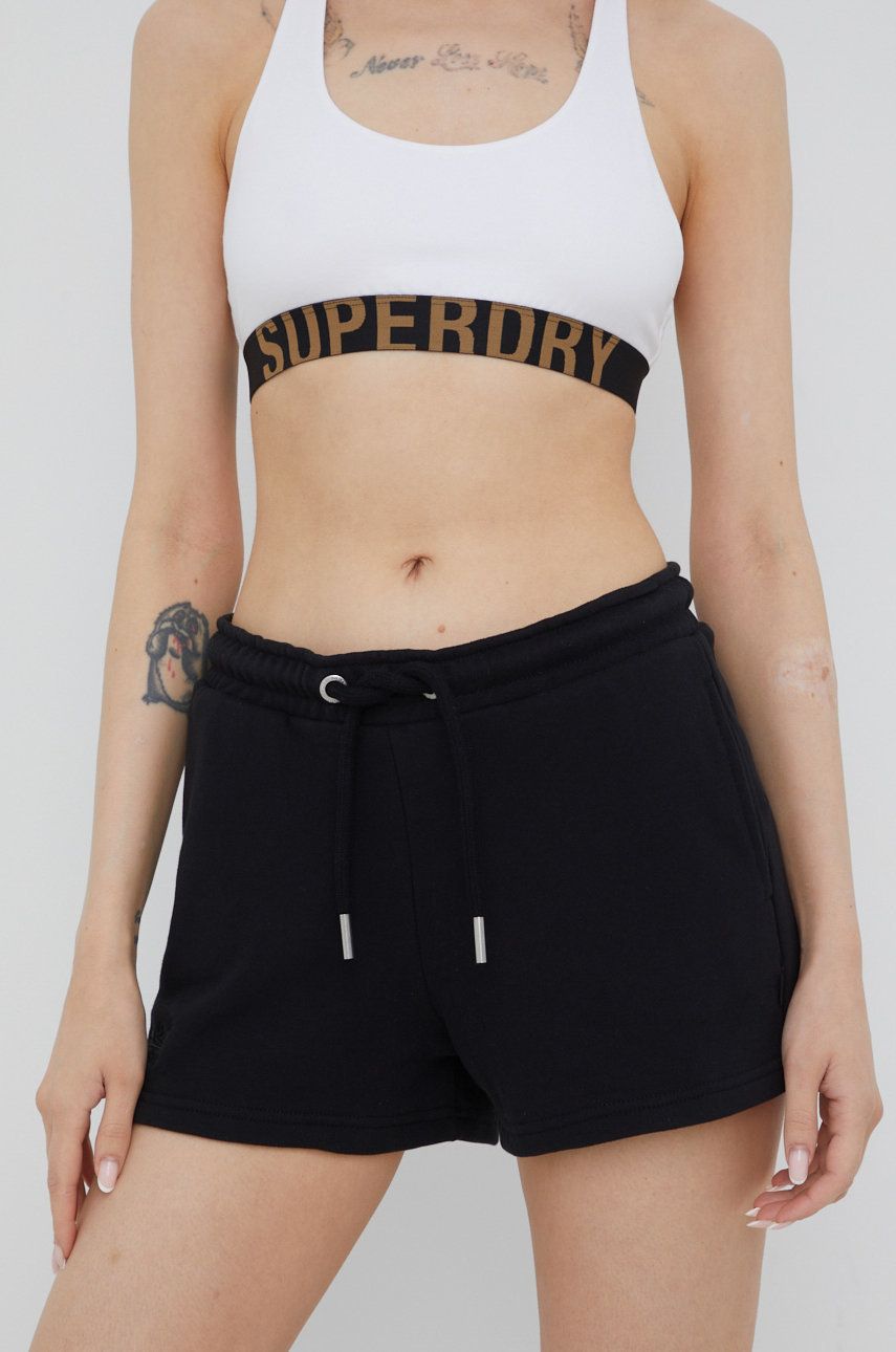 E-shop Kraťasy Superdry dámské, černá barva, hladké, medium waist