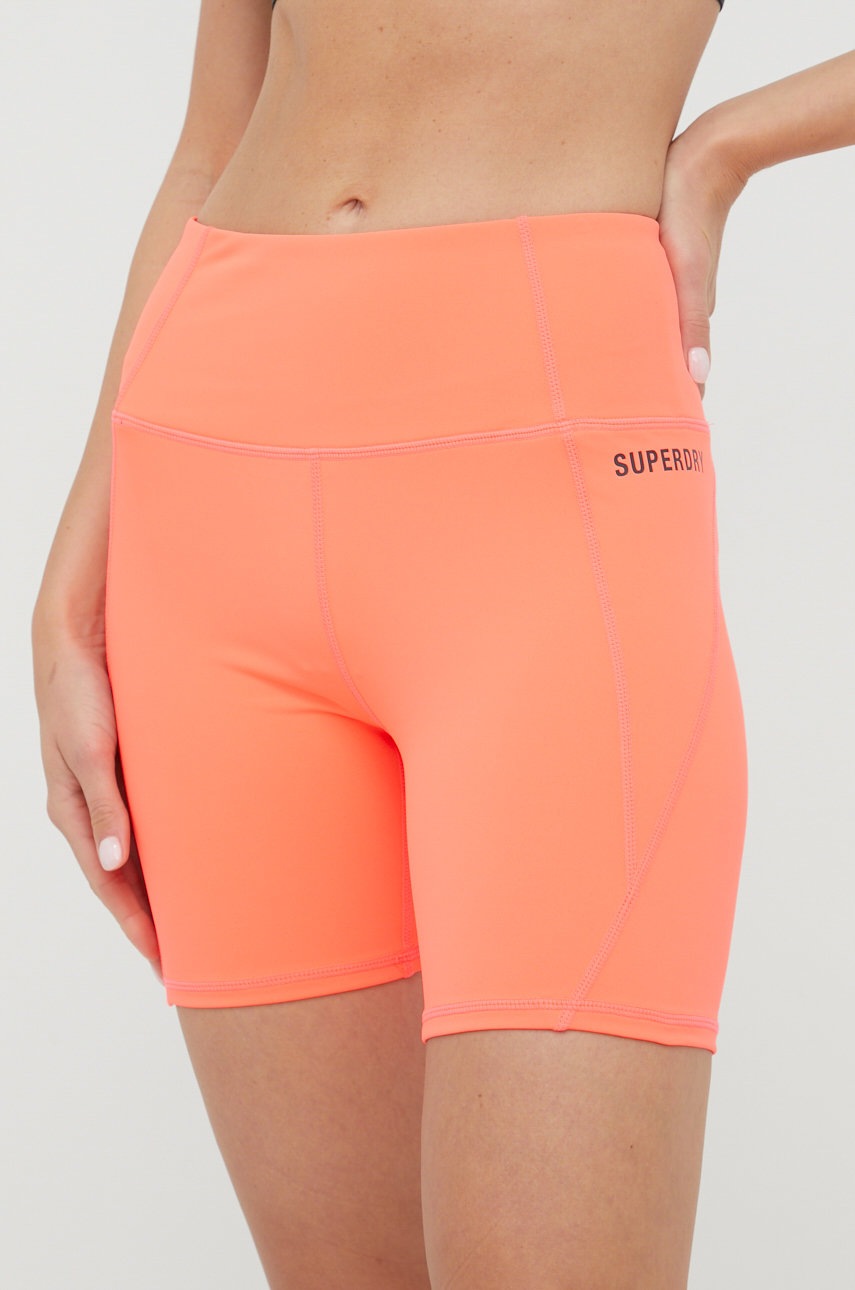 Levně Kraťasy Superdry dámské, růžová barva, hladké, high waist