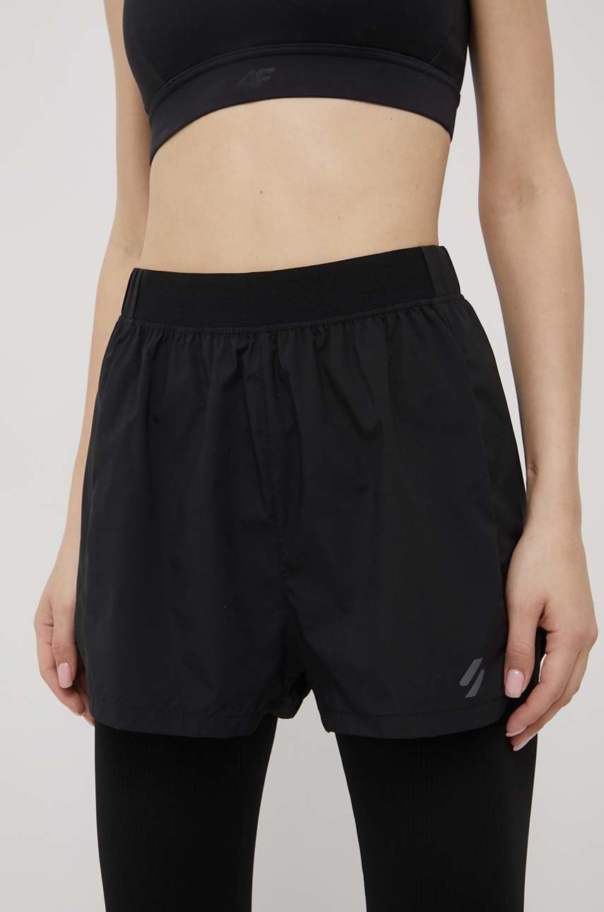 Superdry pantaloni scurti femei, culoarea negru, neted, high waist