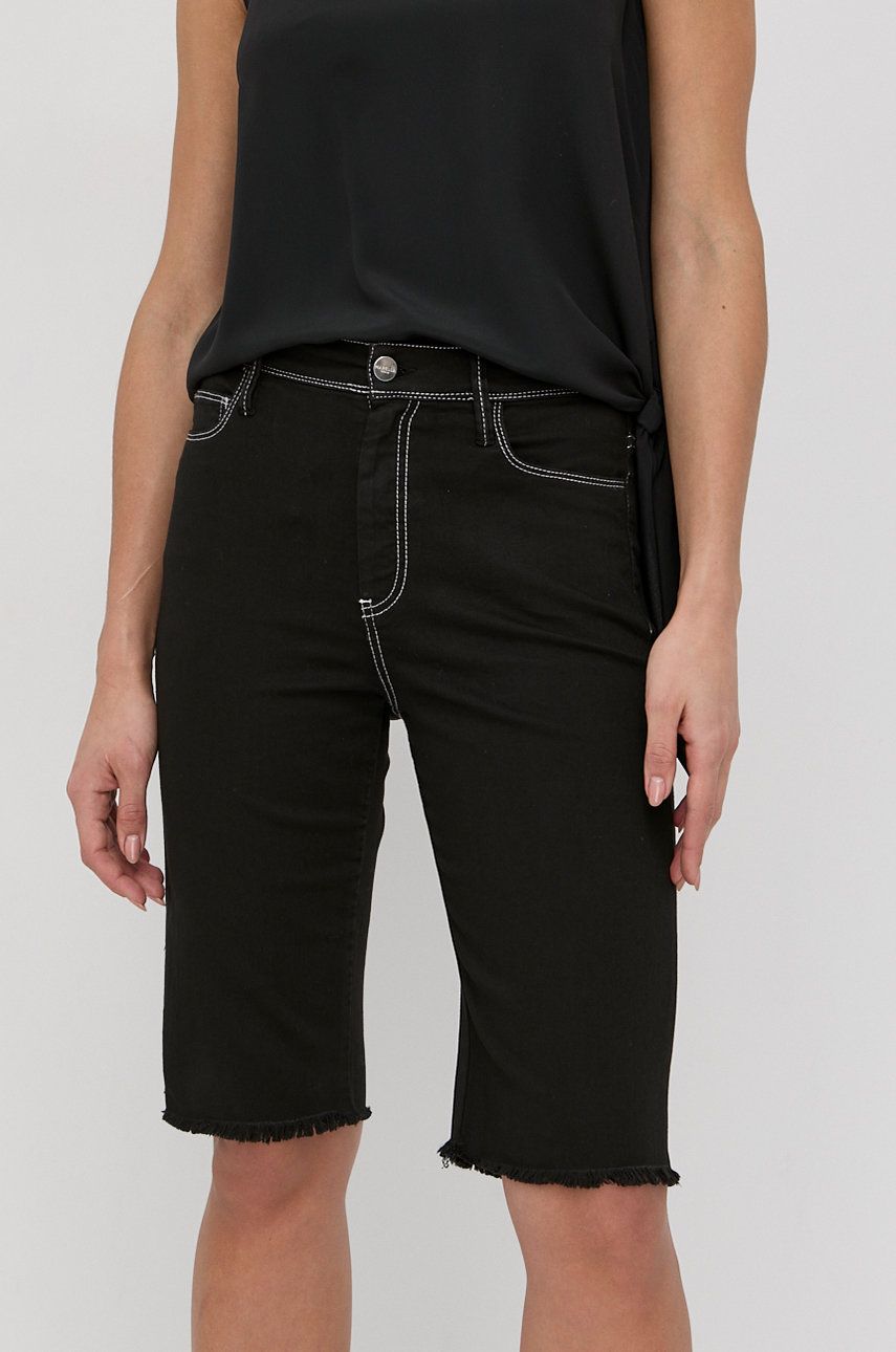 Marella pantaloni scurti jeans femei, culoarea negru, neted, medium waist answear.ro imagine noua