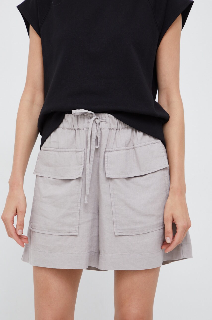 United colors of benetton pantaloni scurti din in femei, culoarea gri, neted, high waist