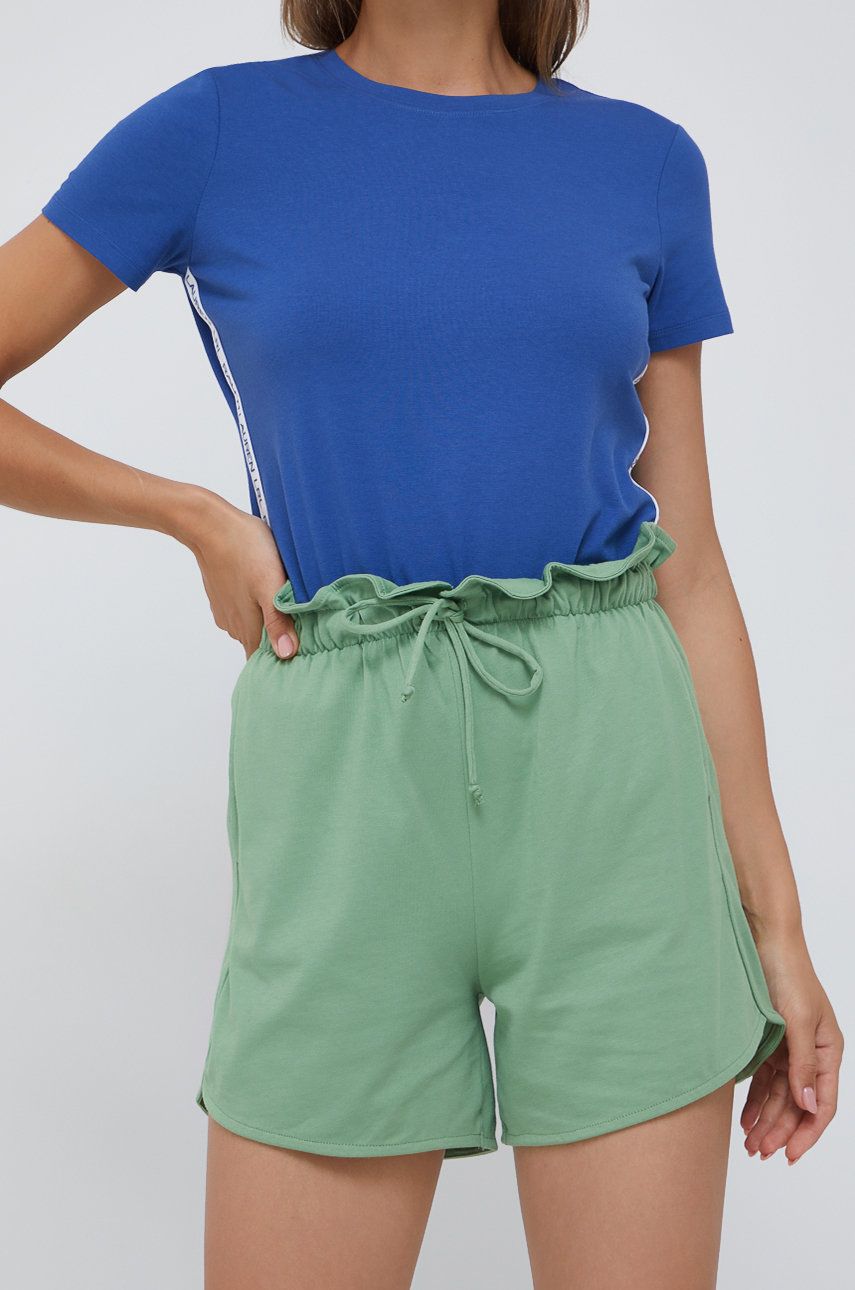 Levně Bavlněné šortky United Colors of Benetton dámské, zelená barva, hladké, high waist