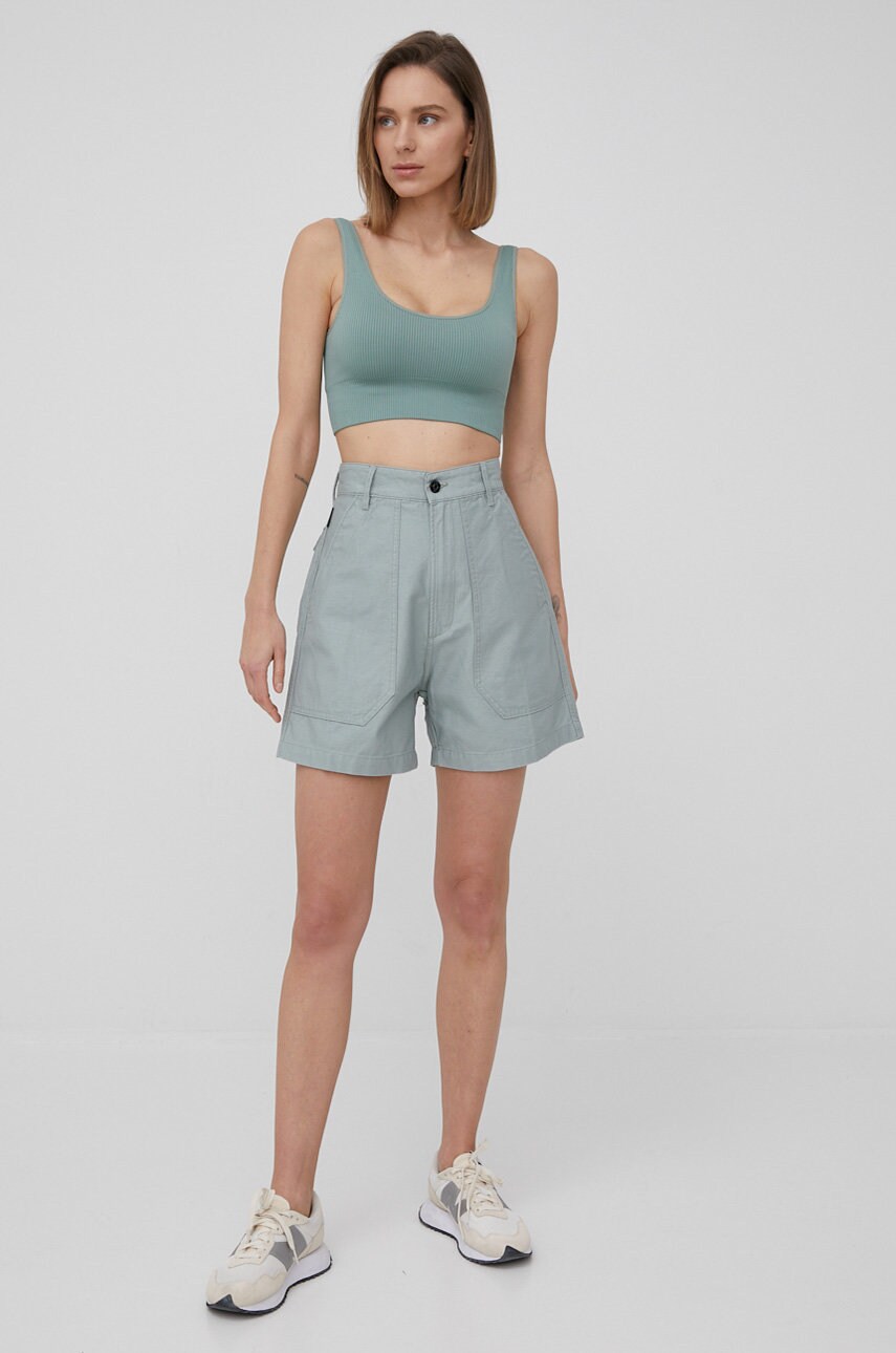 G-star raw pantaloni scurti din bumbac femei, culoarea verde, neted, high waist
