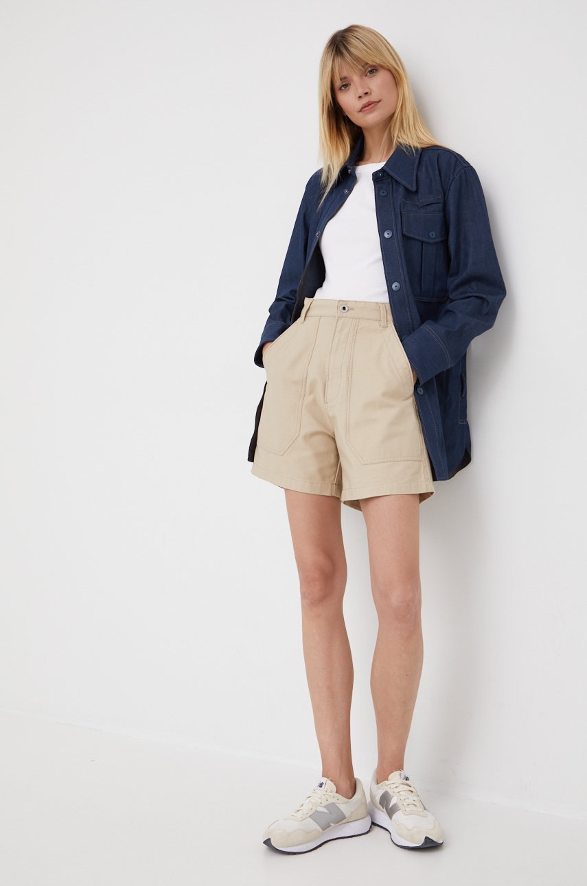 

Хлопковые шорты G-Star Raw женские цвет бежевый однотонные высокая посадка
