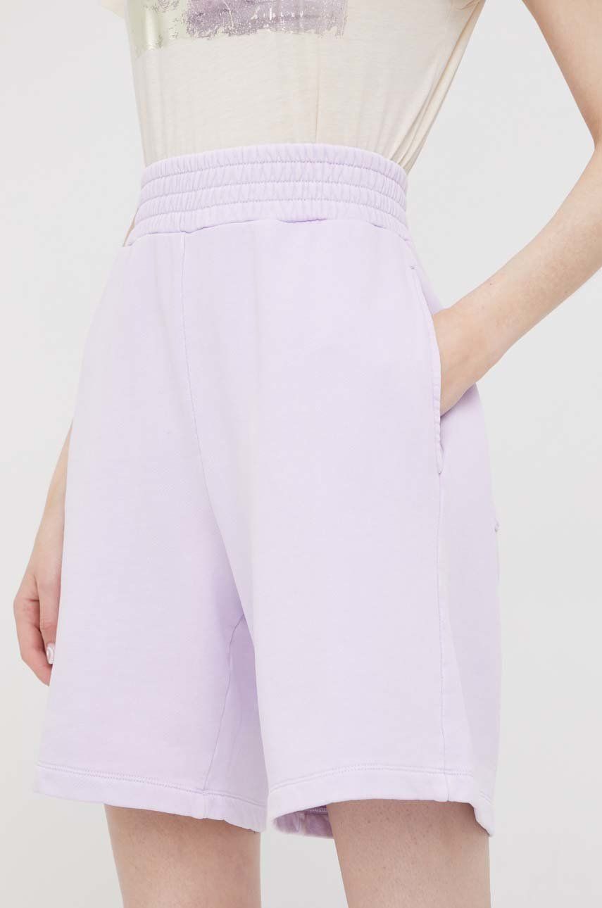 United Colors of Benetton pantaloni scurti din bumbac femei, culoarea violet, neted, high waist