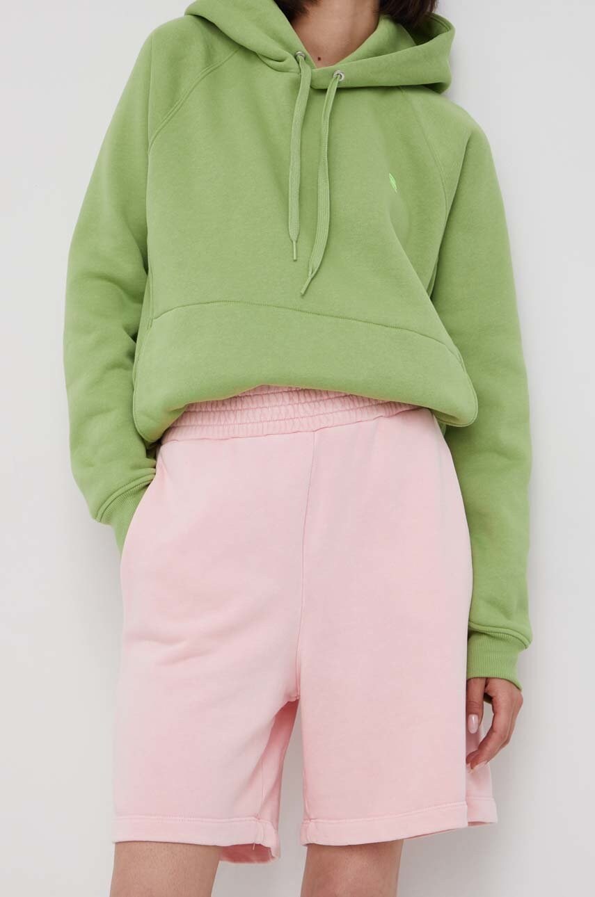 United colors of benetton pantaloni scurti din bumbac femei, culoarea roz, neted, high waist