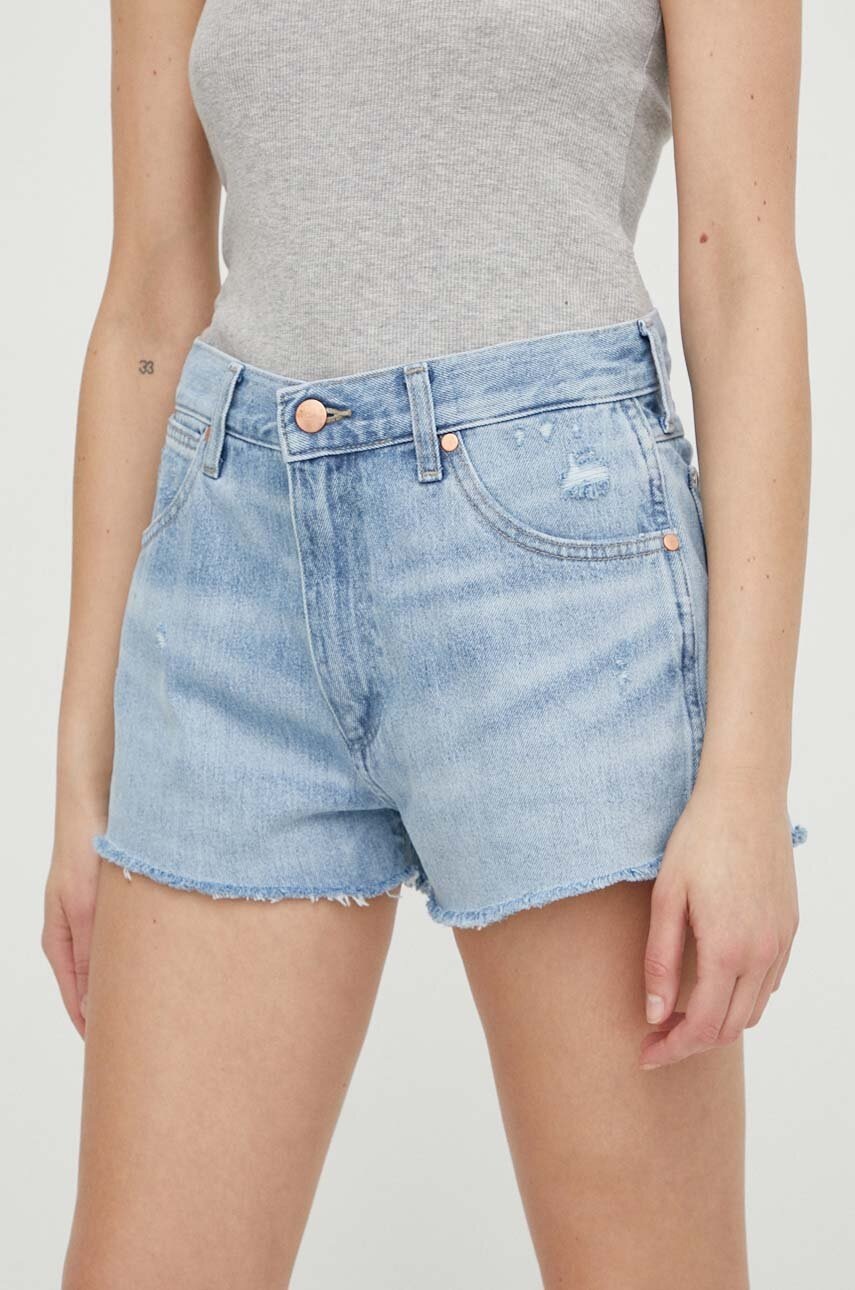 Levně Džínové šortky Wrangler dámské, hladké, medium waist