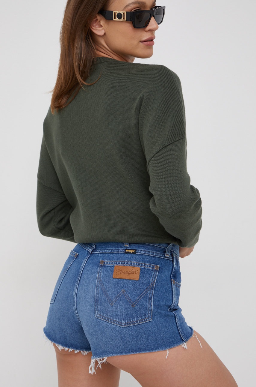 

Джинсові шорти Wrangler жіночі колір синій однотонні висока посадка