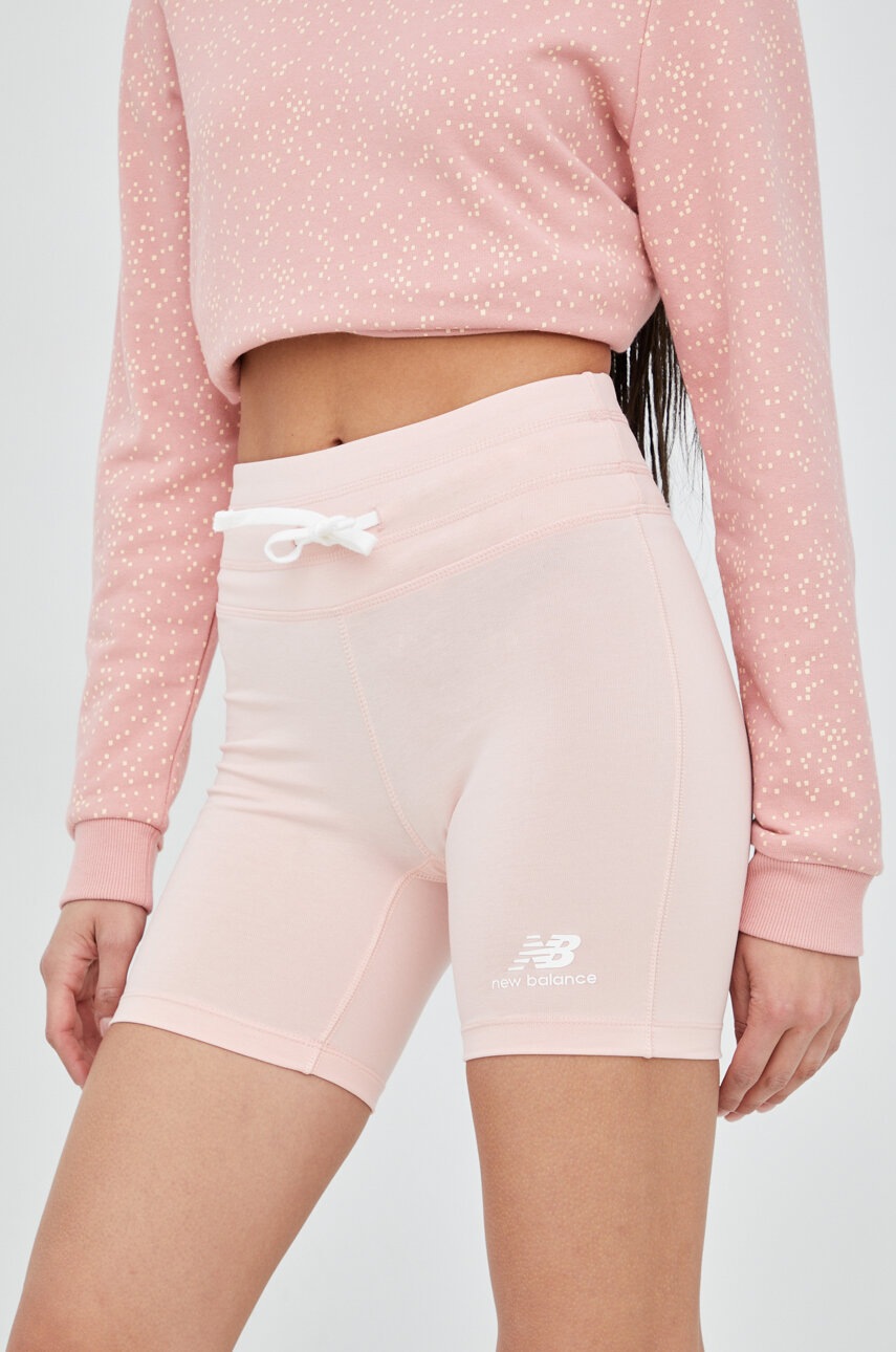 Levně Kraťasy New Balance WS21550PIE dámské, růžová barva, hladké, high waist, WS21550PIE-PIE