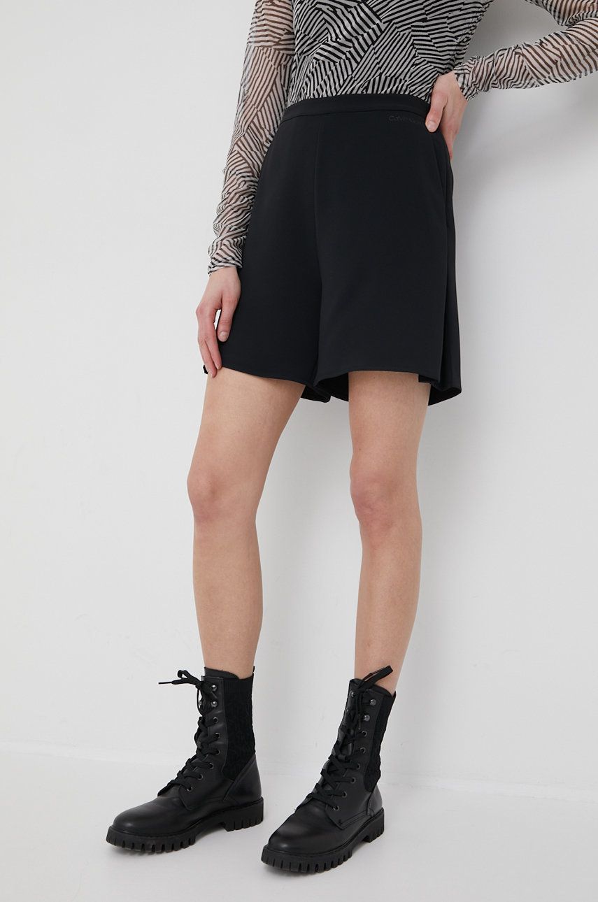 Calvin Klein szorty damskie kolor czarny gładkie high waist