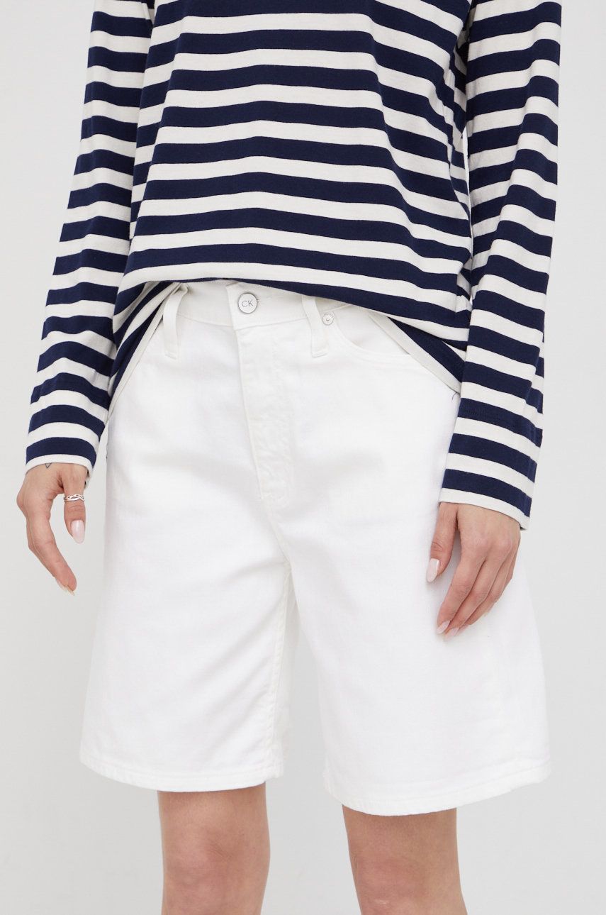 Calvin Klein szorty damskie kolor biały gładkie high waist