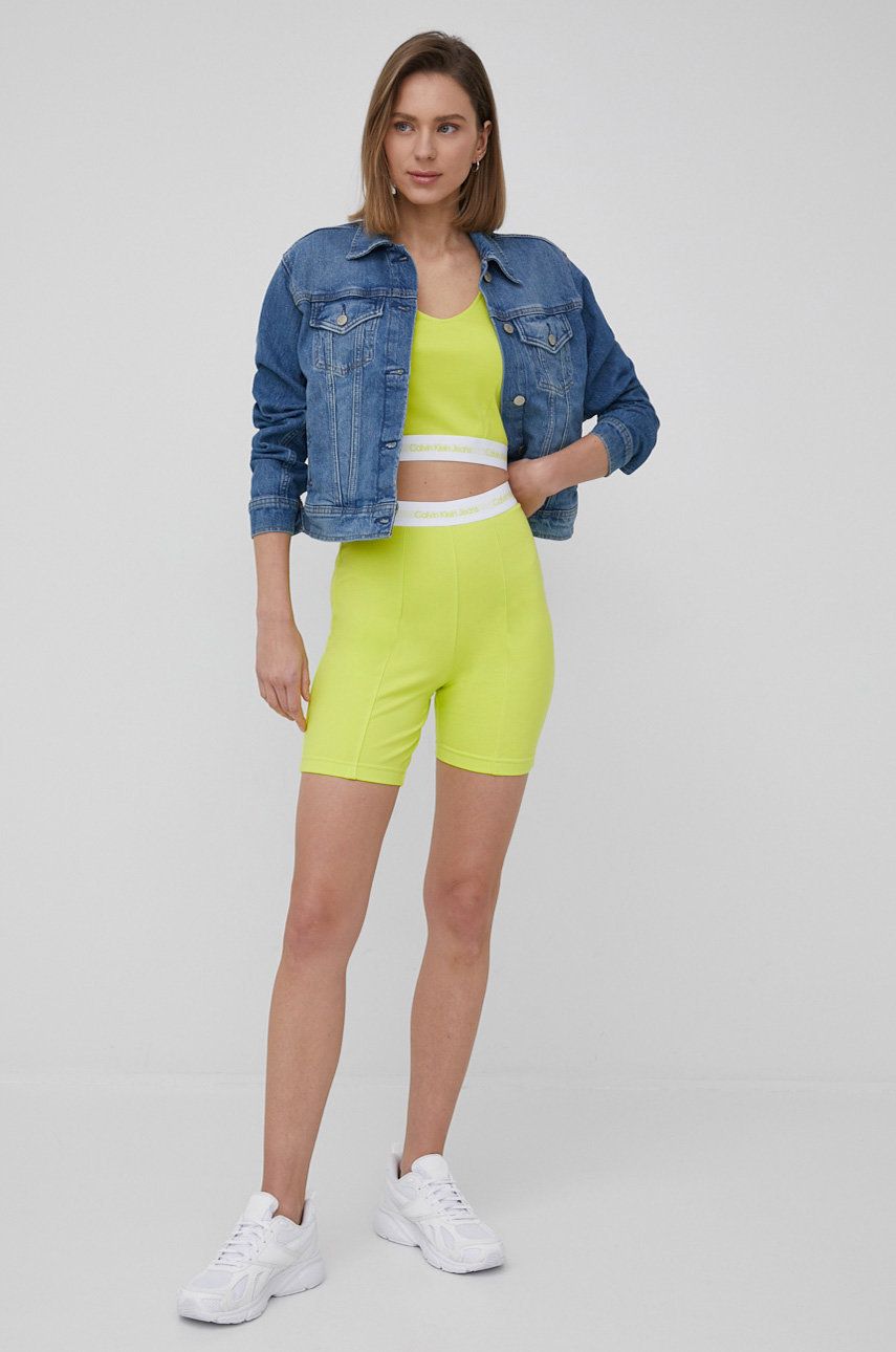 Calvin Klein Jeans szorty damskie kolor żółty gładkie high waist