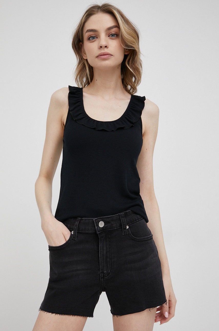 

Къси панталони Calvin Klein Jeans дамско в черно с изчистен дизайн със стандартна талия, Черен