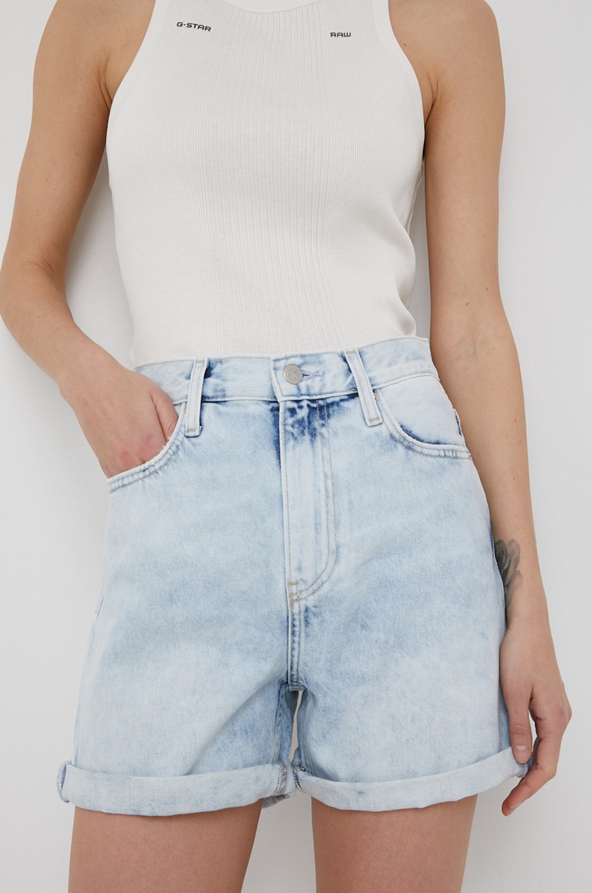 

Дънкови къси панталони Calvin Klein Jeans с висока талия, Син