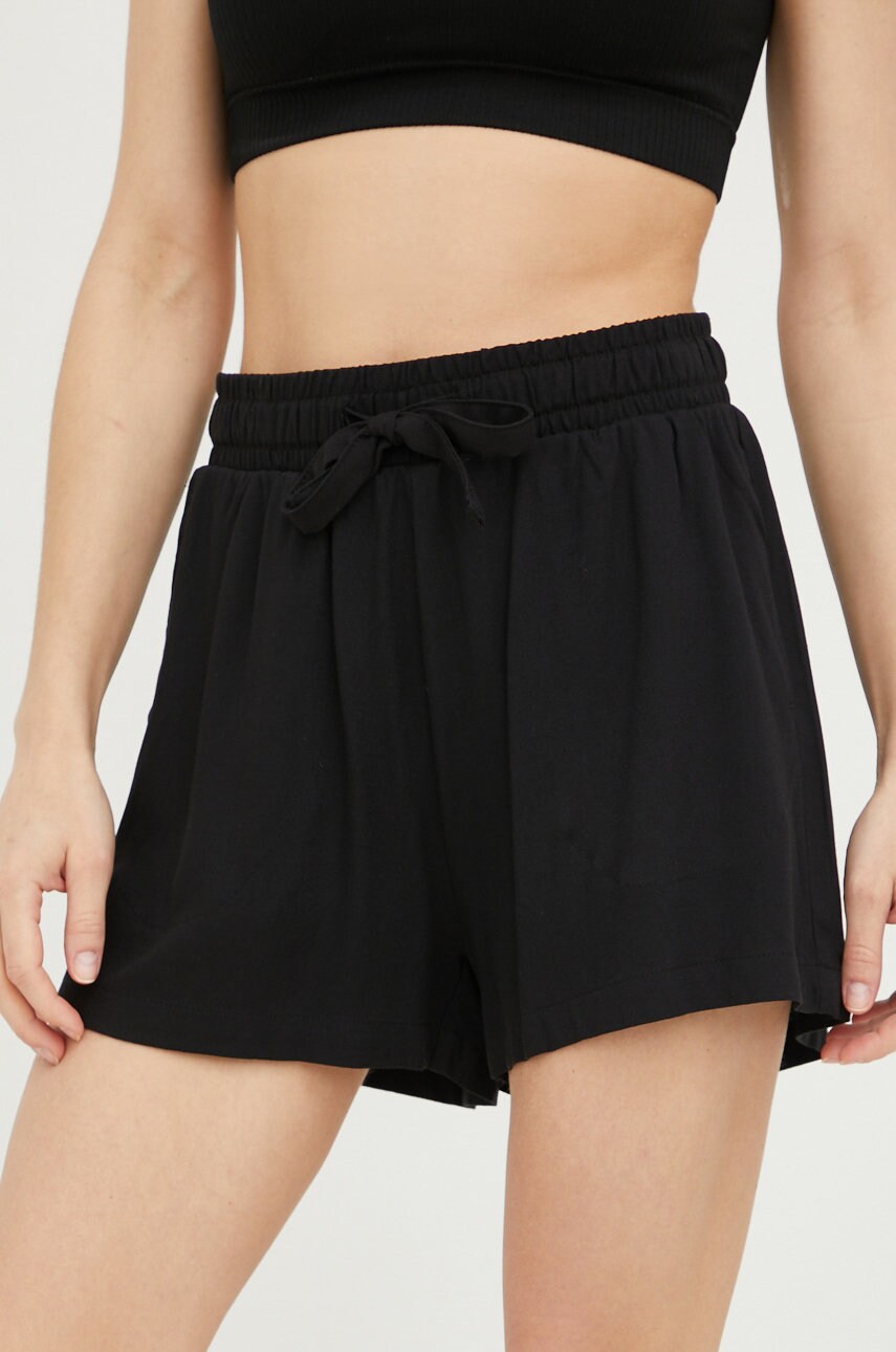 Outhorn pantaloni scurti femei, culoarea negru, neted, high waist