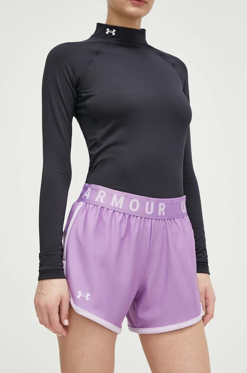 Under Armour pantaloni scurți de antrenament femei, culoarea violet, cu imprimeu, medium waist