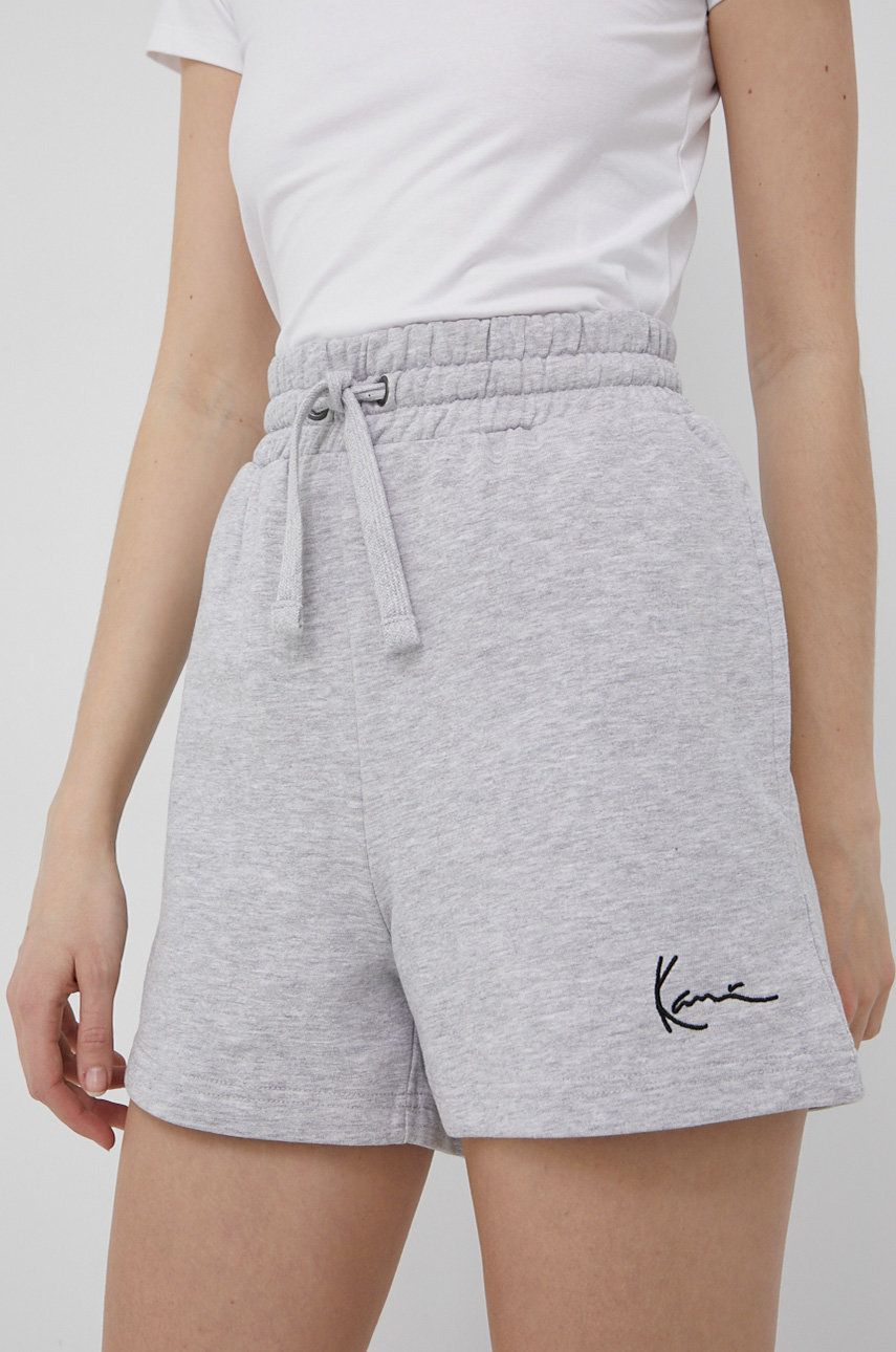 Karl Kani pantaloni scurti femei, culoarea gri, melanj, high waist answear imagine noua