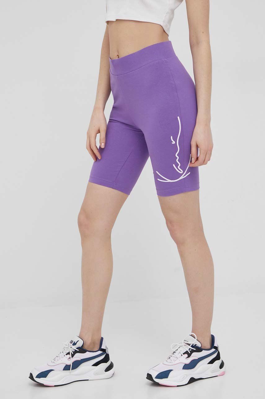 Karl Kani pantaloni scurti femei, culoarea violet, cu imprimeu, high waist answear imagine noua