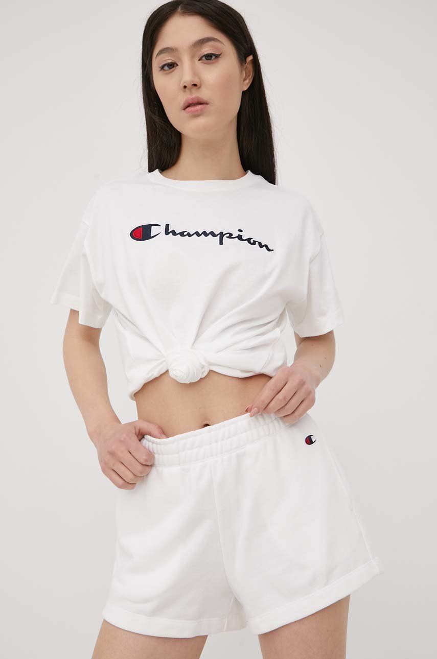 Champion pantaloni scurti 114926 femei, culoarea alb, neted, high waist answear.ro imagine noua 2022