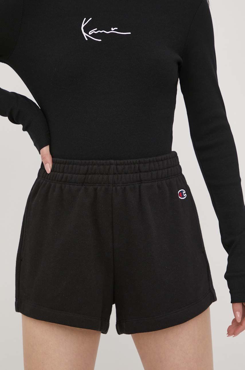 Champion pantaloni scurți 114926 femei, culoarea negru, neted, high waist 114926-BS148