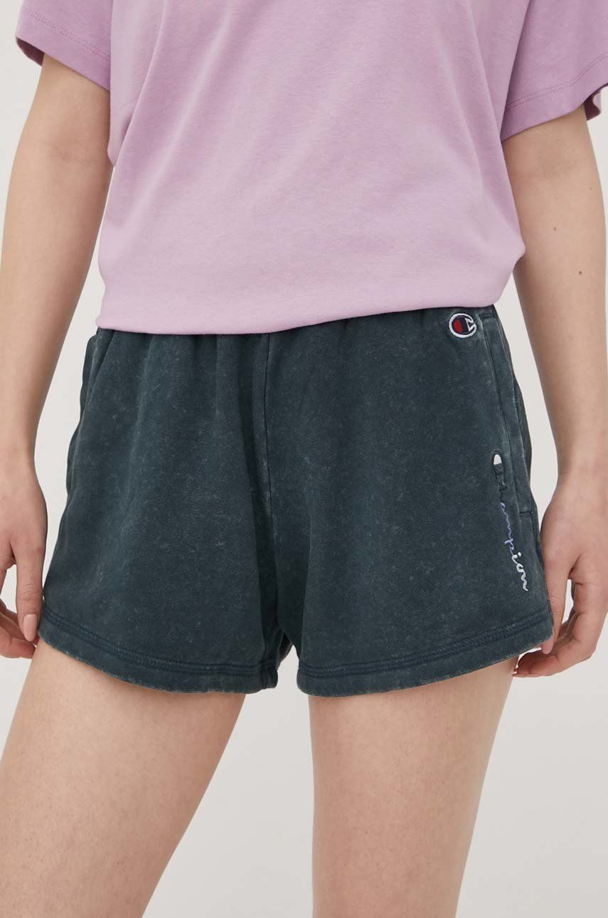 Champion Pantaloni Scurți 114944 Femei, Culoarea Verde, Cu Imprimeu, High Waist 114944-BS028