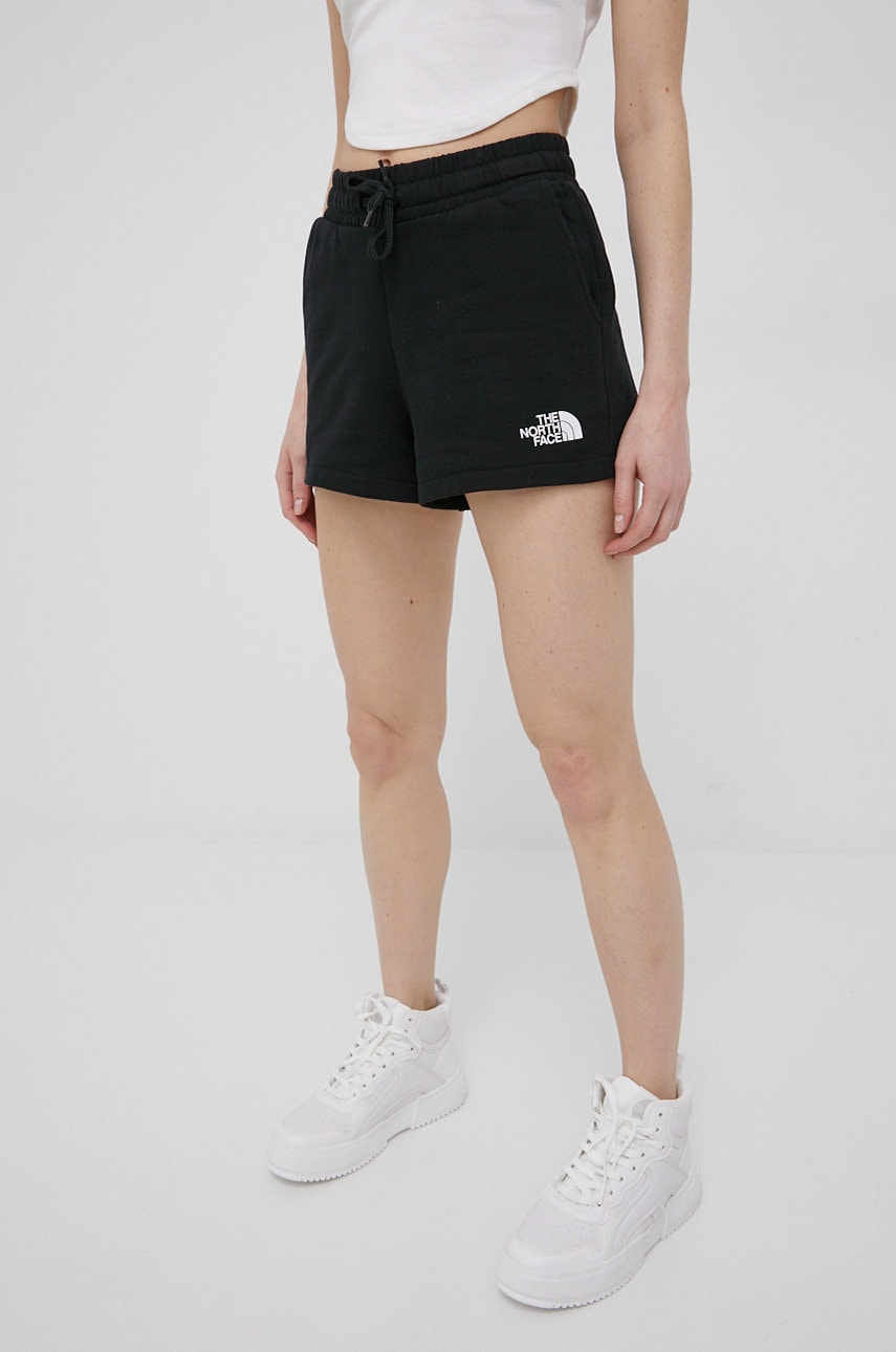 The North Face Pantaloni Scurti Din Bumbac Femei, Culoarea Negru, Neted, High Waist