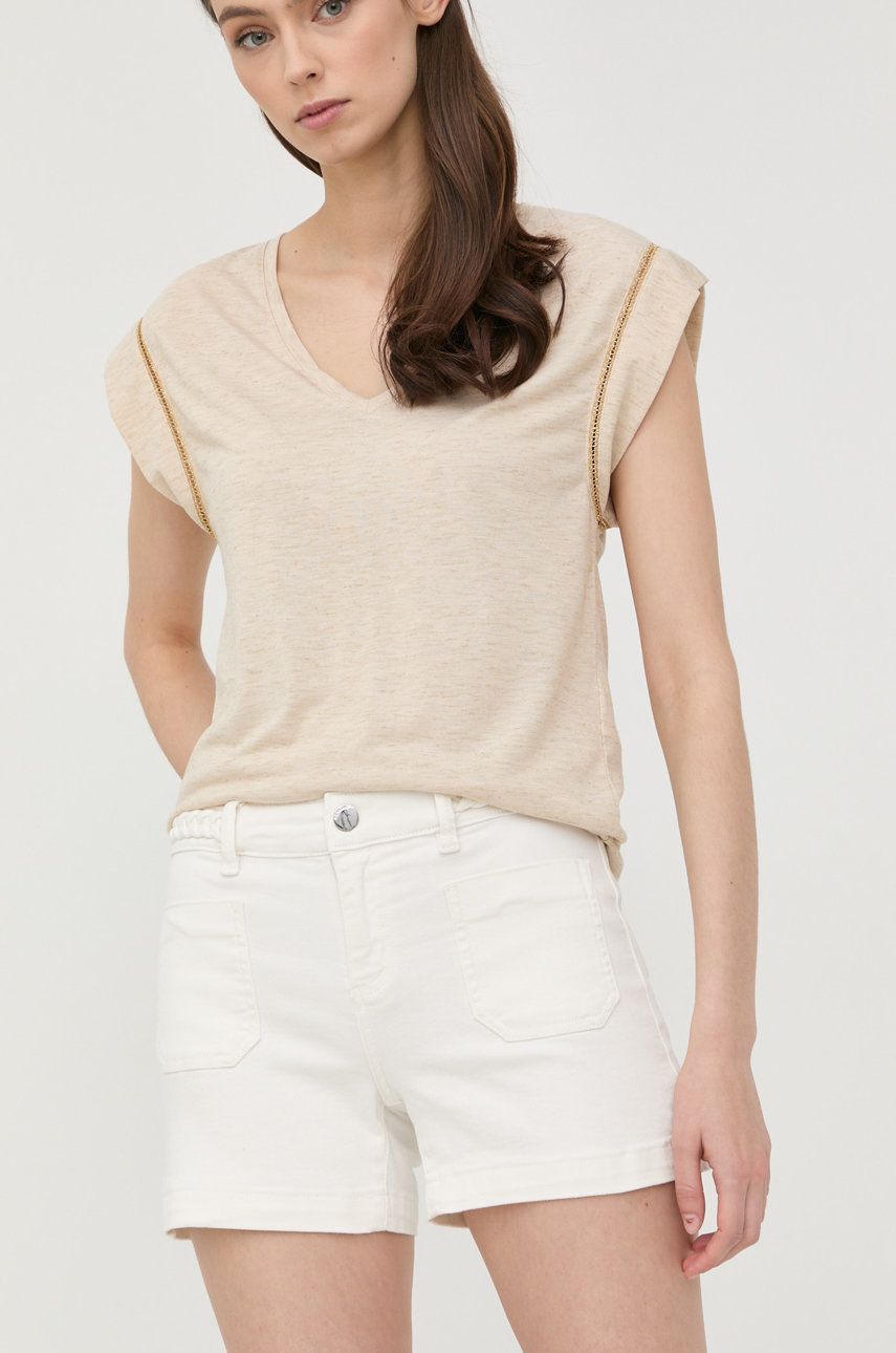 Levně Džínové šortky Morgan dámské, bílá barva, hladké, medium waist