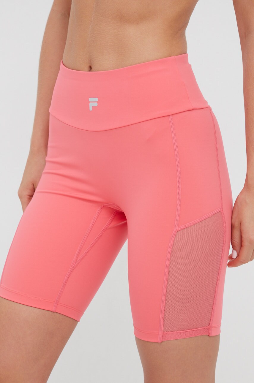 Fila pantaloni scurți de antrenament rabitz femei, culoarea roz, neted, high waist