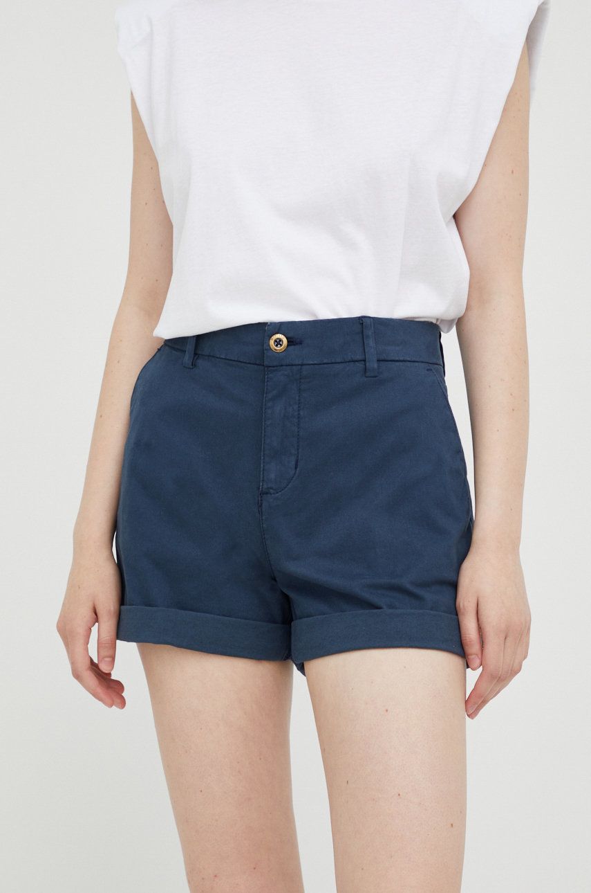 Levně Kraťasy Mustang Chino Shorts dámské, tmavomodrá barva, hladké, high waist