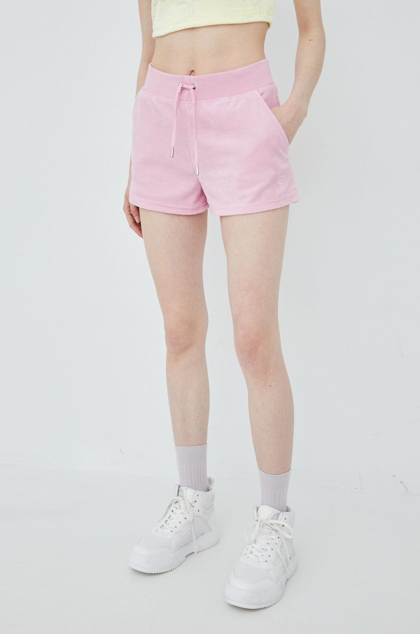Juicy Couture pantaloni scurti femei, culoarea roz, neted, high waist