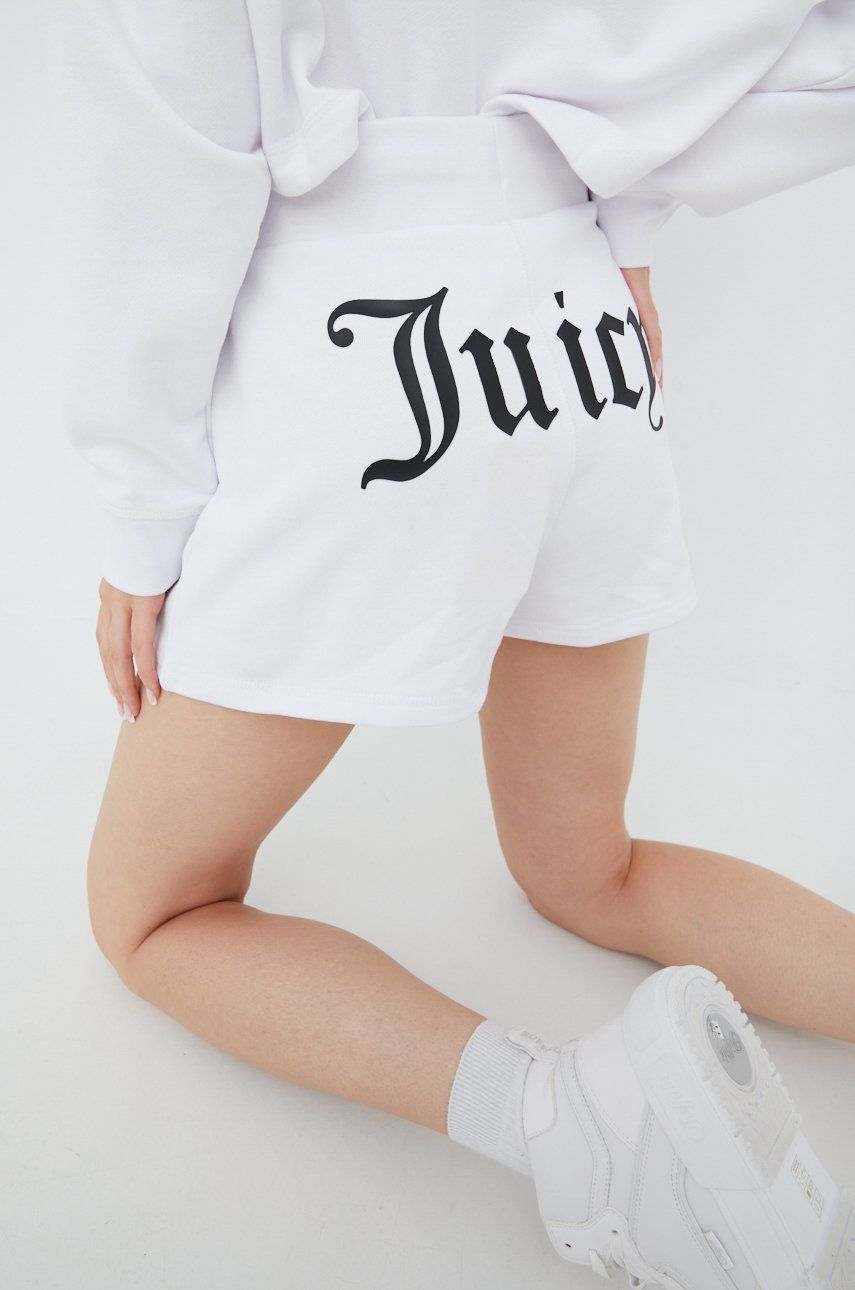 Juicy Couture szorty kolor biały z nadrukiem medium waist
