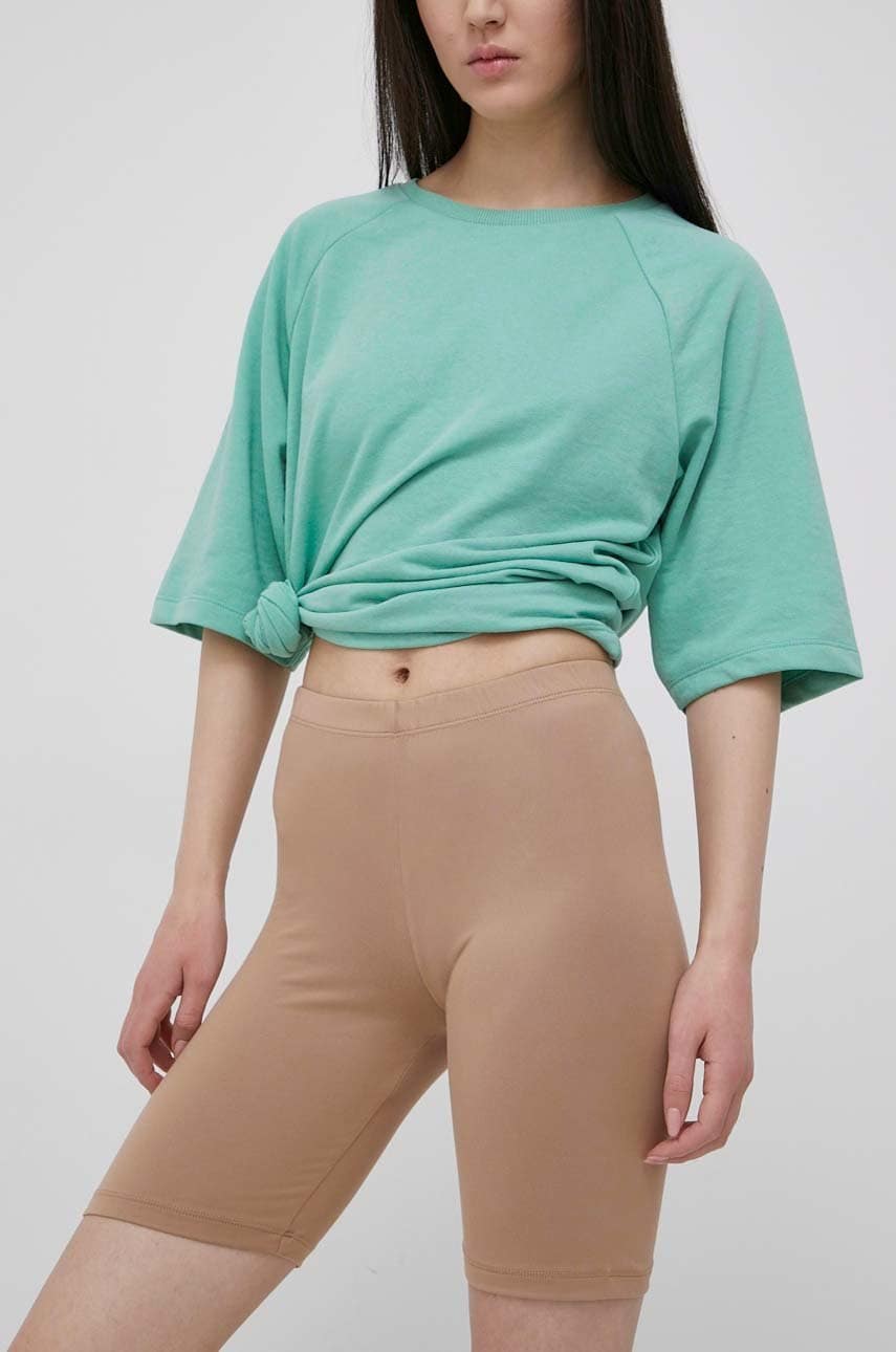 Brave soul pantaloni scurti femei, culoarea bej, neted, high waist
