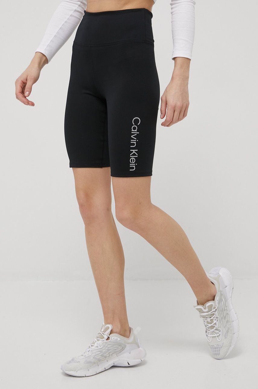 Calvin Klein Performance szorty treningowe CK Essentials damskie kolor czarny z nadrukiem high waist