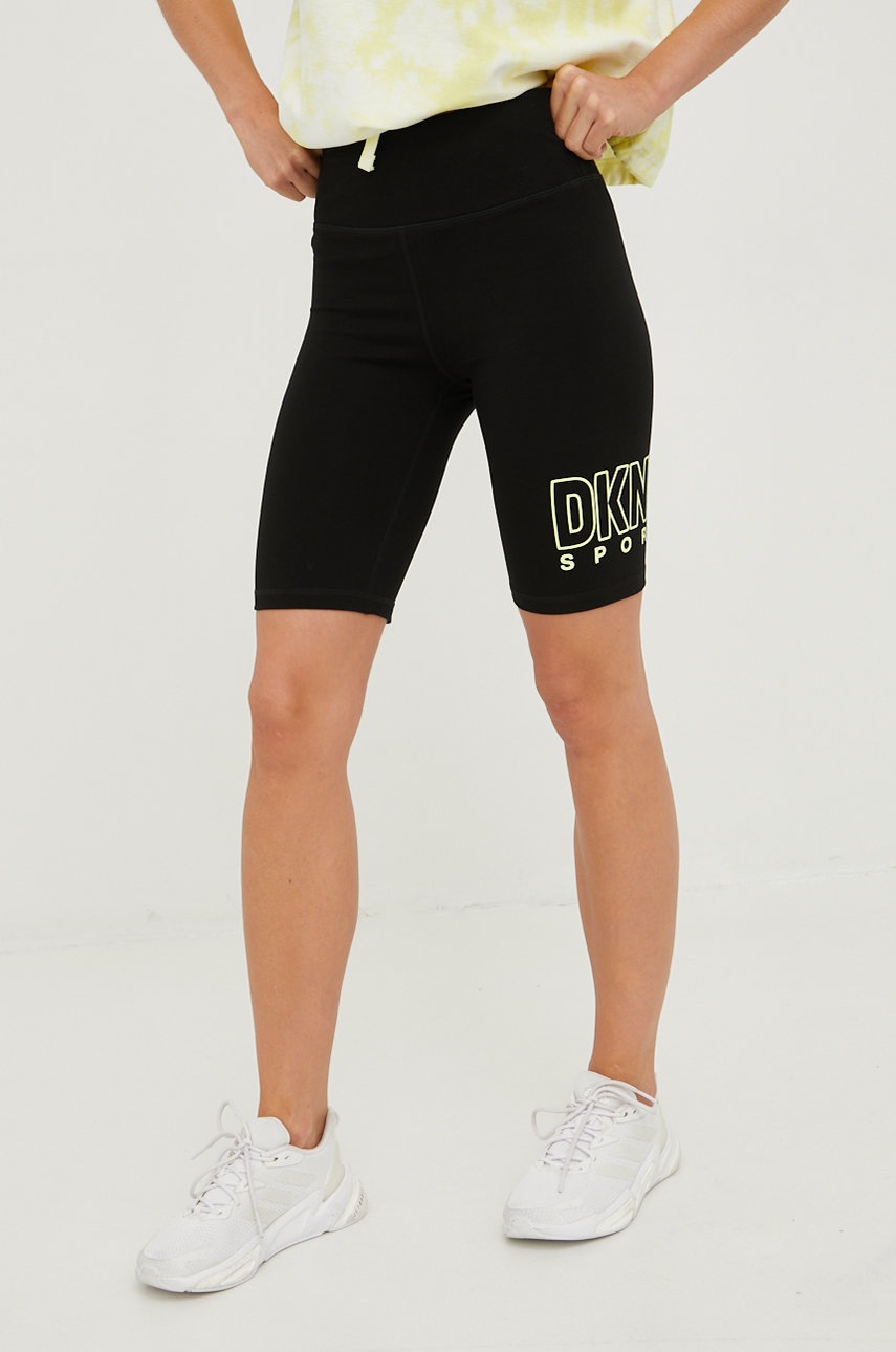 

Шорти Dkny жіночі колір чорний з принтом висока посадка