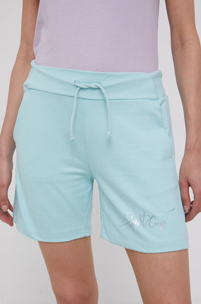 Cmp pantaloni scurti femei, culoarea turcoaz, neted, medium waist