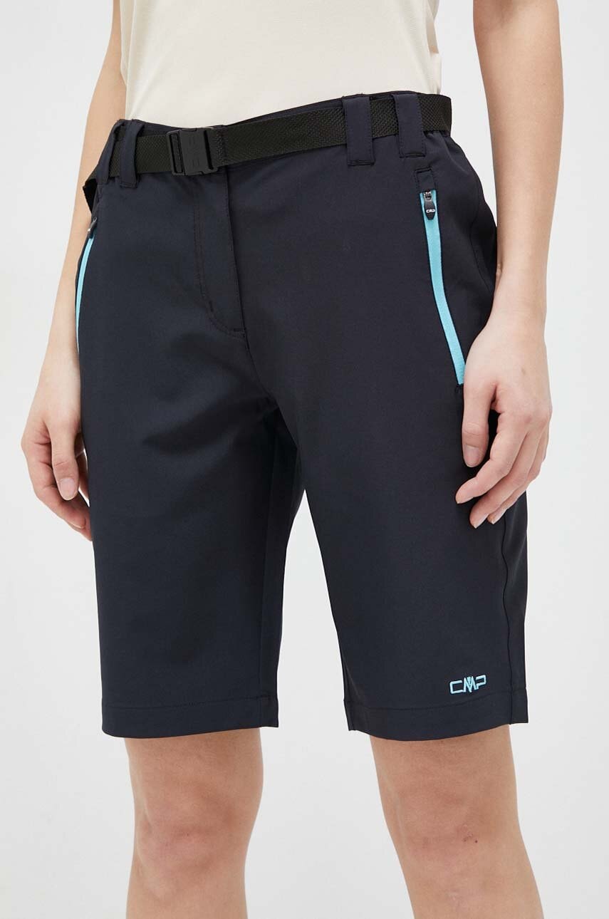 CMP pantaloni scurți outdoor femei, culoarea negru, neted, high waist