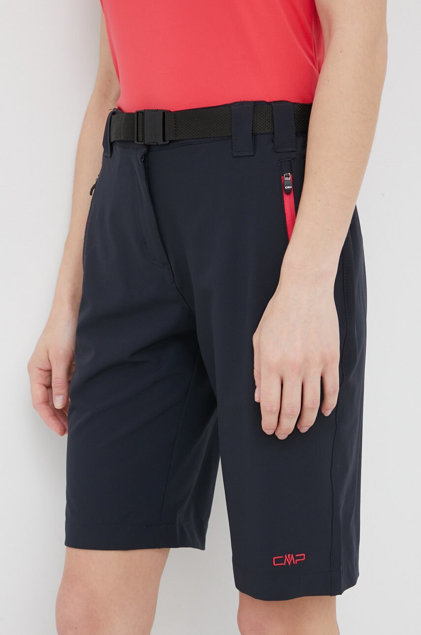Cmp pantaloni scurți outdoor femei, culoarea albastru marin, neted, high waist