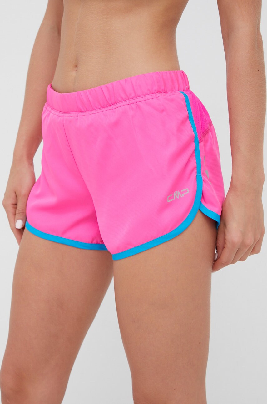 Cmp pantaloni scurți de alergare femei, culoarea roz, cu imprimeu, medium waist