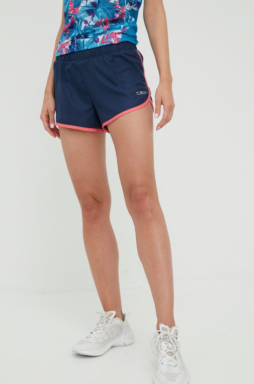 Běžecké šortky CMP tmavomodrá barva, s aplikací, medium waist - námořnická modř -  Podšívka: 10