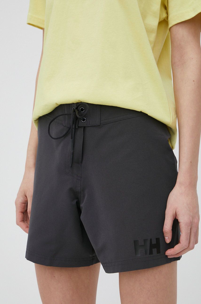 Helly Hansen pantaloni scurți outdoor femei, culoarea gri, neted, high waist