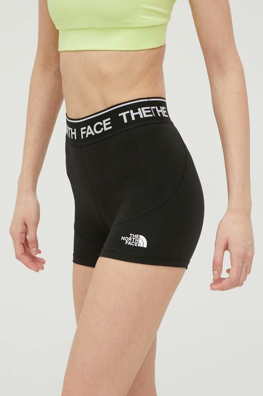 The north face pantaloni scurți de antrenament femei, culoarea negru, neted, medium waist
