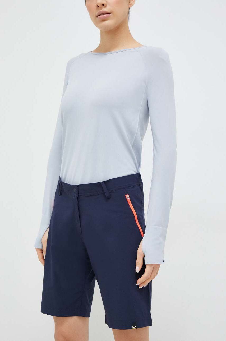 Salewa pantaloni scurți outdoor Talvena femei, culoarea albastru marin, neted, medium waist
