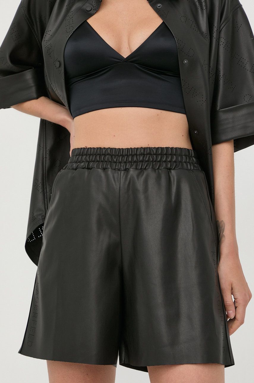 Karl Lagerfeld pantaloni scurti femei, culoarea negru, neted, high waist