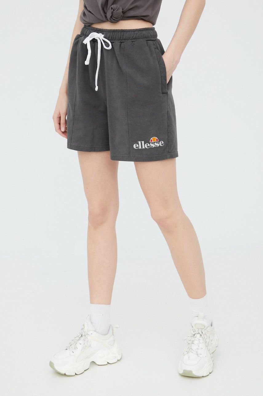 Ellesse pantaloni scurți din bumbac femei, culoarea gri, cu imprimeu, high waist SGM13151-PINK