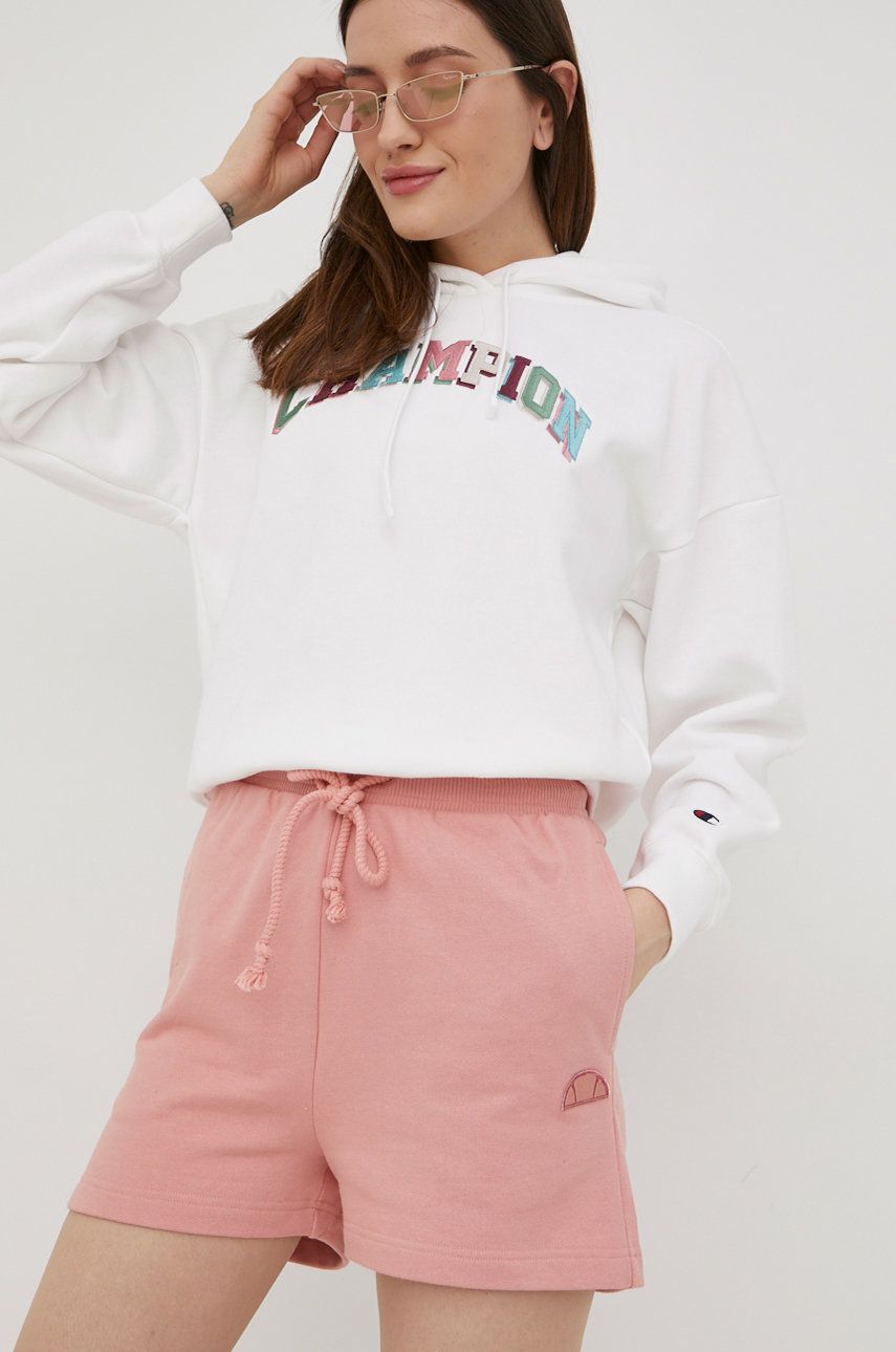 Bavlněné šortky Ellesse dámské, růžová barva, hladké, high waist