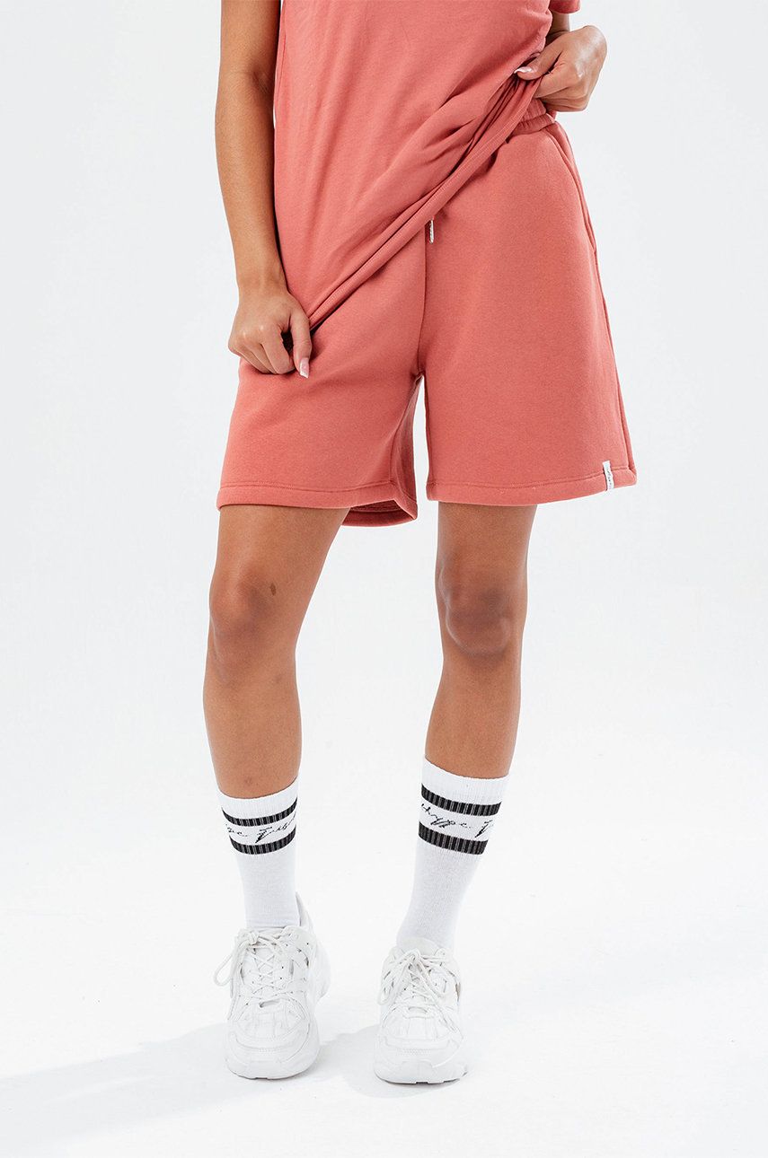 Hype pantaloni scurti femei, culoarea roz, neted, high waist answear.ro