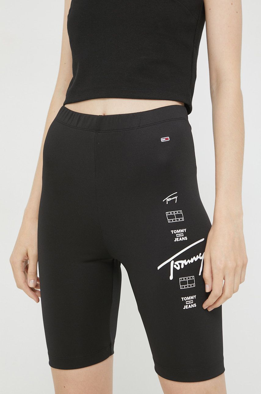 Tommy Jeans szorty damskie kolor czarny z nadrukiem high waist