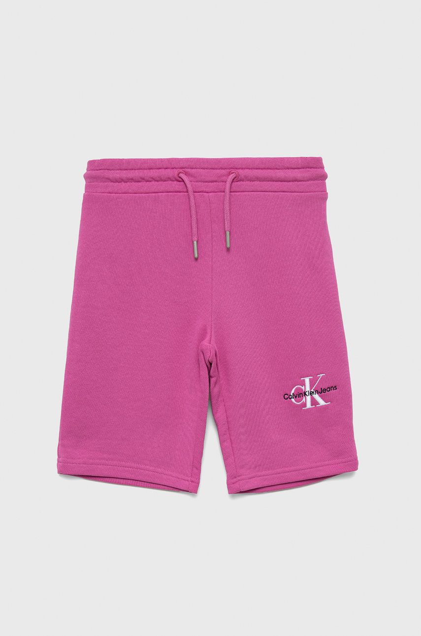 Dětské bavlněné šortky Calvin Klein Jeans růžová barva, s aplikací, nastavitelný pas - růžová - 
