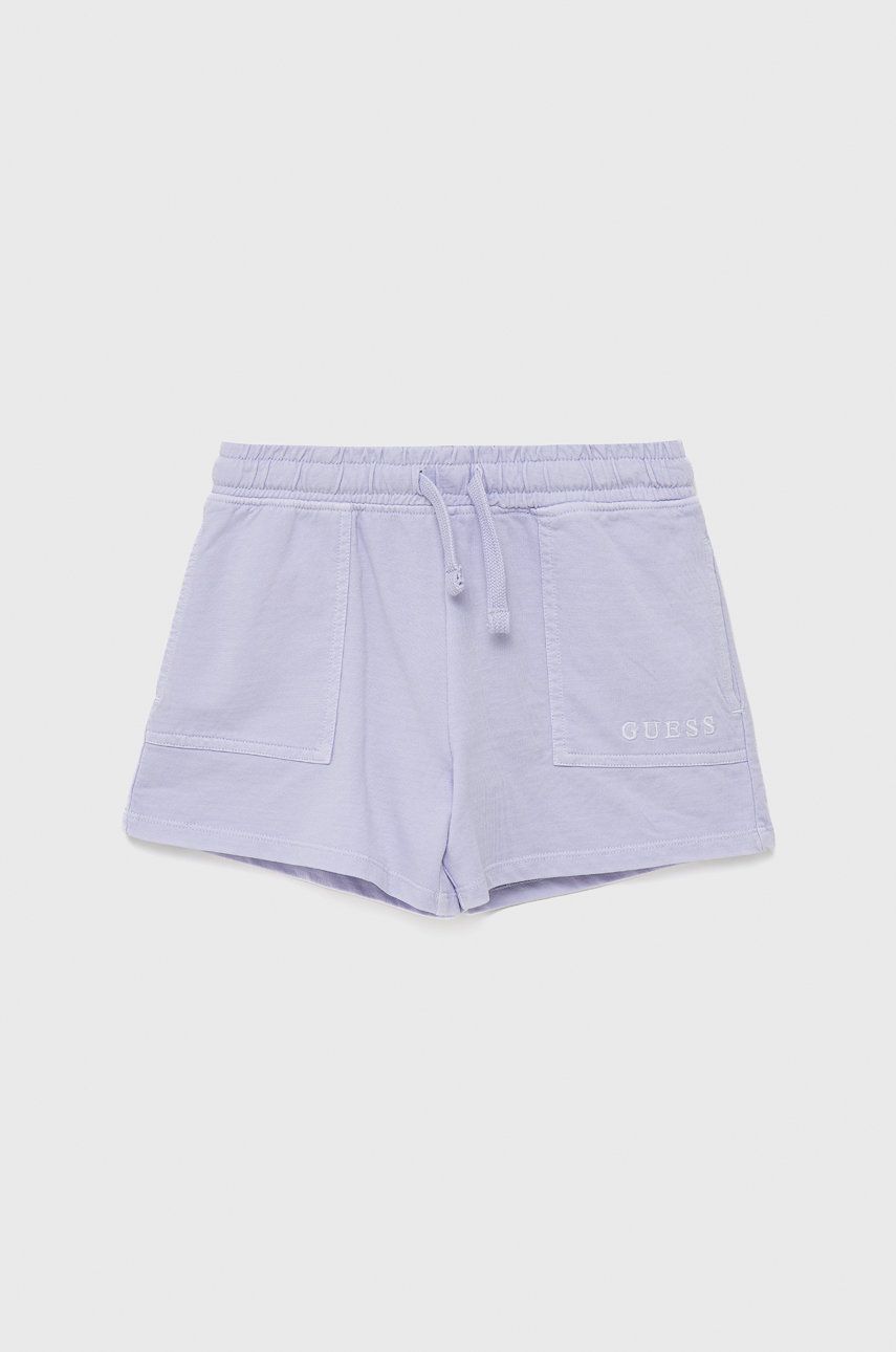 Dětské bavlněné šortky Guess fialová barva, hladké, nastavitelný pas - fialová -  100% Bavlna