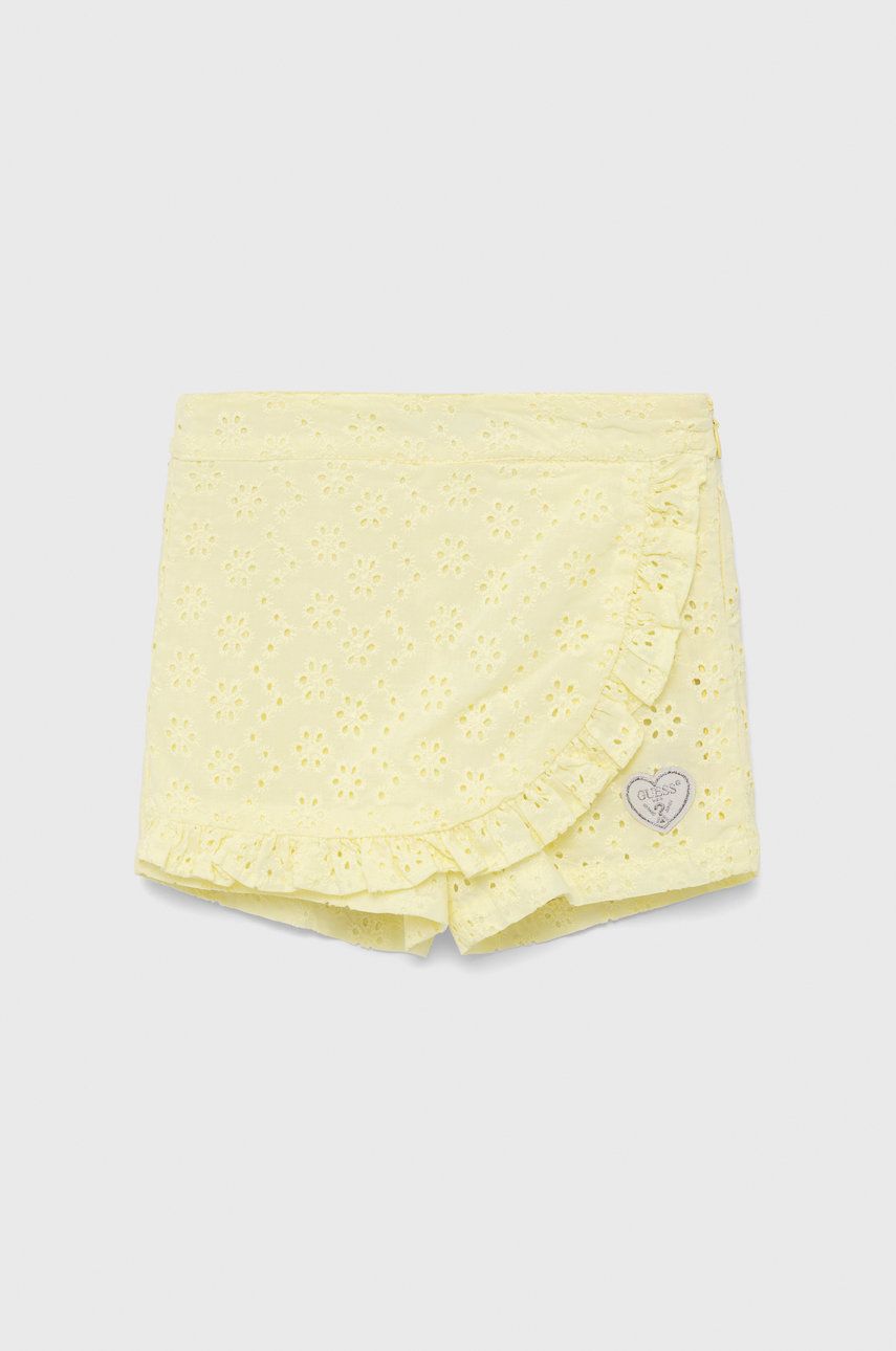 Dětské bavlněné šortky Guess žlutá barva, hladké - žlutá -  100% Bavlna